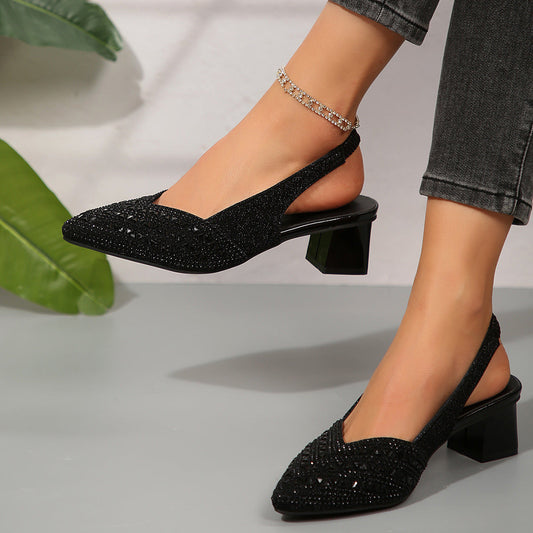 Chaussures Élargies Femme à Strass – Élégance & Confort à Petit Talon