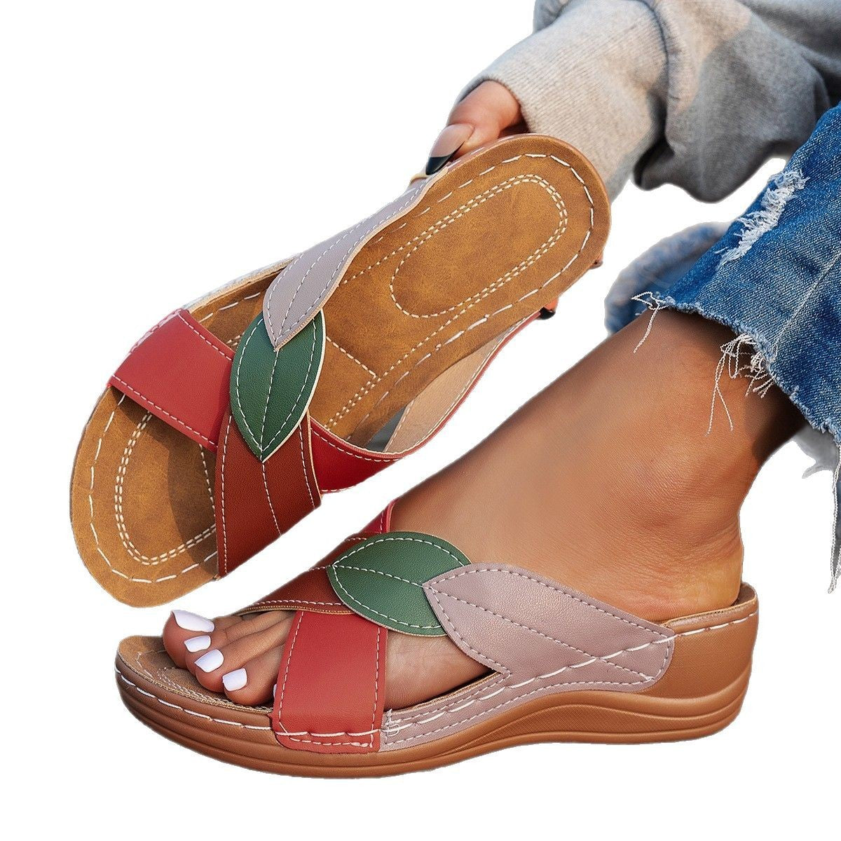 Mules à Semelle Épaisse Femme – Style Croisé et Bicolore avec Bout Ouvert