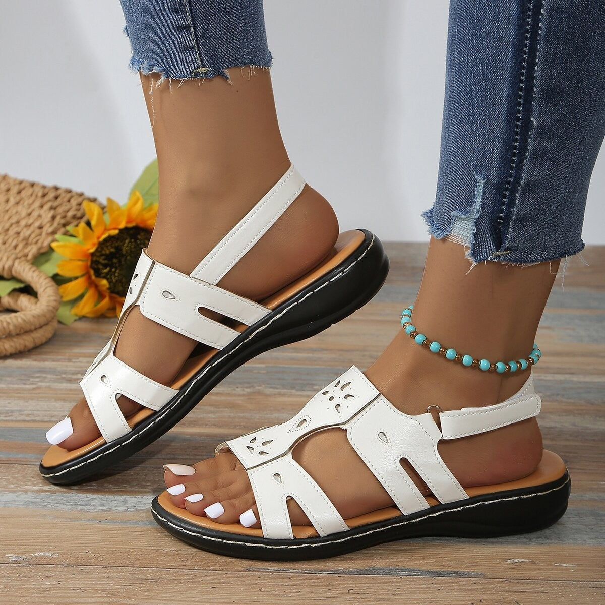 Sandales à plateforme compensée avec boucle velcro